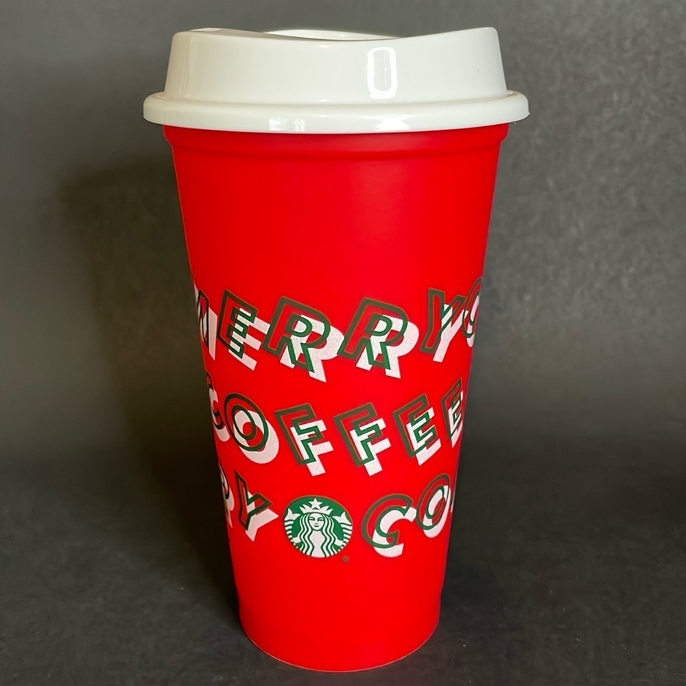 STARBUCKS Merry Coffee 16oz Refillable Cup with Lid 2013 Holiday Red/White/Green